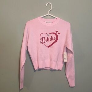 NWT No Boundaries Womens Delulu Conversational Printed Soft Pullover Pink Small‎